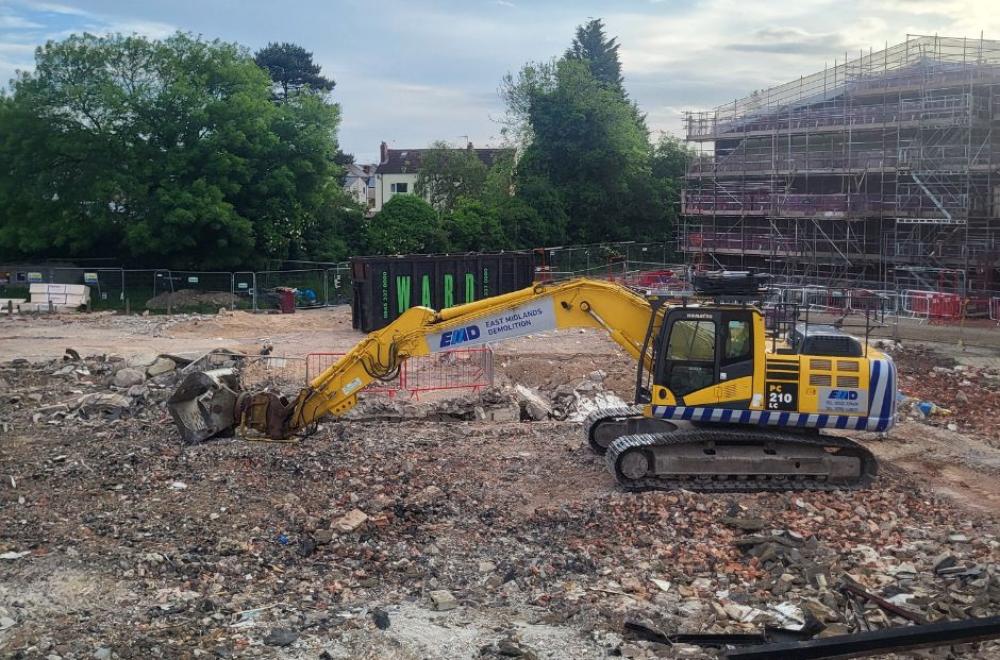 Digger on ruins of Sharley Park Leisure Centre